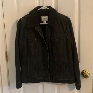Black, fuzzy denim jacket